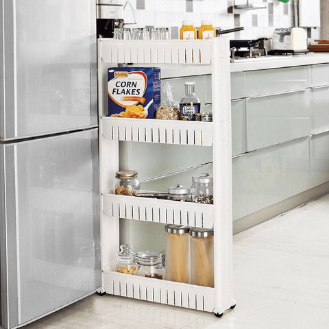 Amazing Home 4 Tier Slim Trolley Storage Rack Shelf Kitchen Bathroom