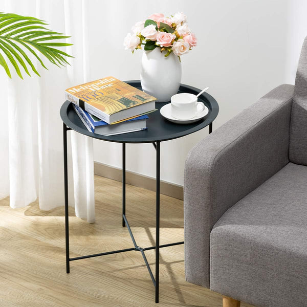 Amazing Home Metal Tray Table Round Coffee Table Side Table Foldable Stand