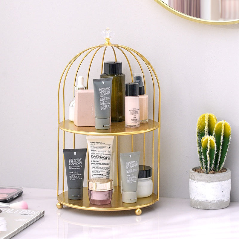 Amazing Home Double Layer Bird Cage Makeup Cosmetic Organizer Stand