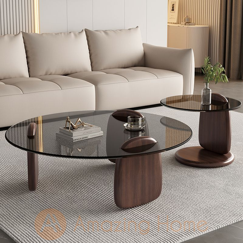 Sten Modern Glass Coffee Table Set With Solid Wood Base Oak – Designer ...