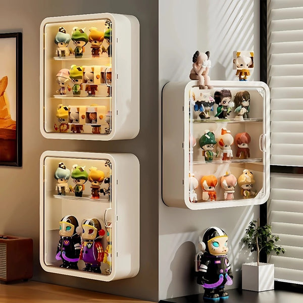 Wall-mounted acrylic display storage box for figure dolls and collectibles, dustproof transparent design