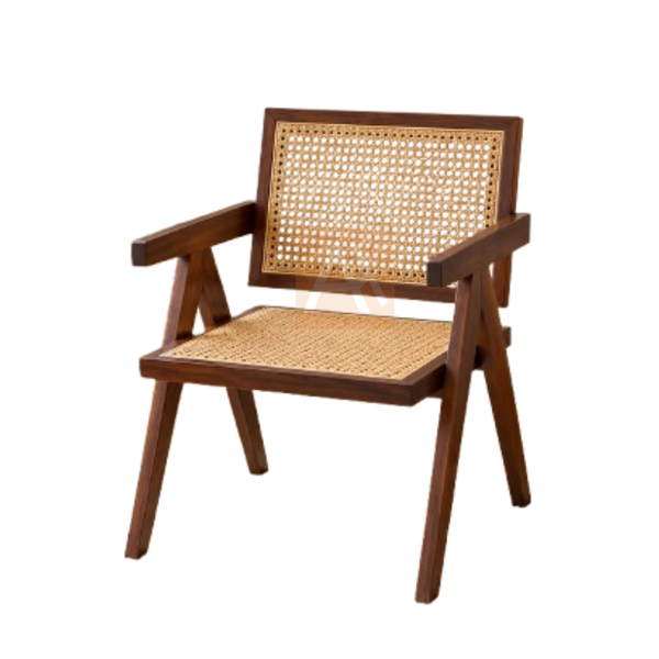 Axel Walnut Rattan Armchair | Nordic Style Chair With Armrests