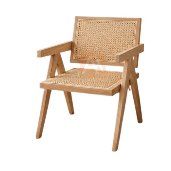 Axel Natural Wood Rattan Armchair | Nordic Style Chair With Armrests