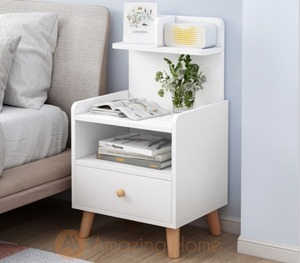 Arkin White Open Shelf 1 Drawer Bedside Table Bedside Cabinet With Legs