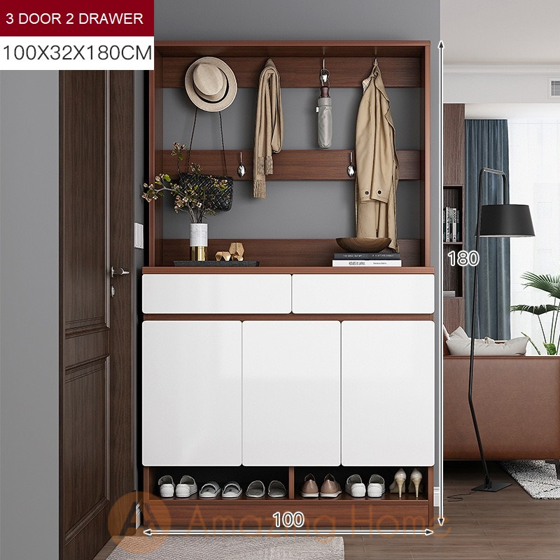 Hallverd 3 Door 2 Drawer Living Room Display Cabinet Shoe Organizer Coat Rack