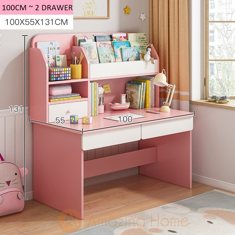 Avery Pink Kids Study Table Study Desk With Sling Bookshelf Drawer Medium