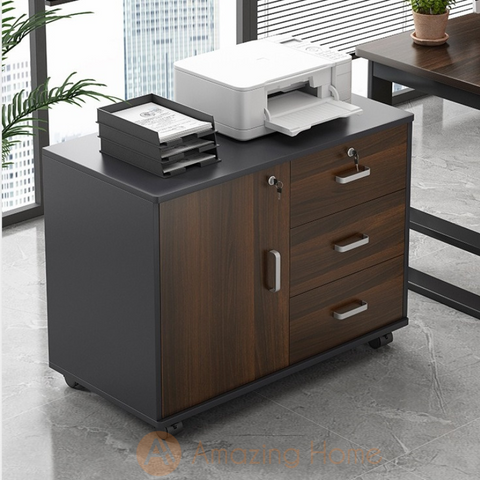 Frans File Drawer Cabinet With Locking Wheels Dark Oak