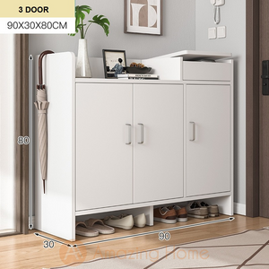 Keanu White Shoe Storage 3 Door Shoe Cabinet