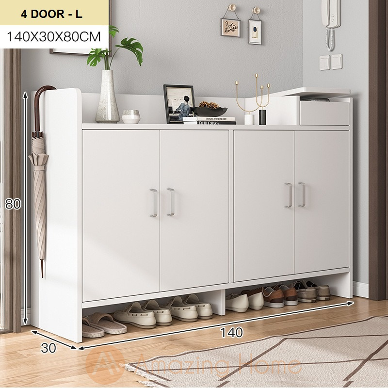 Keanu White Shoe Storage 4 Door Shoe Cabinet Large