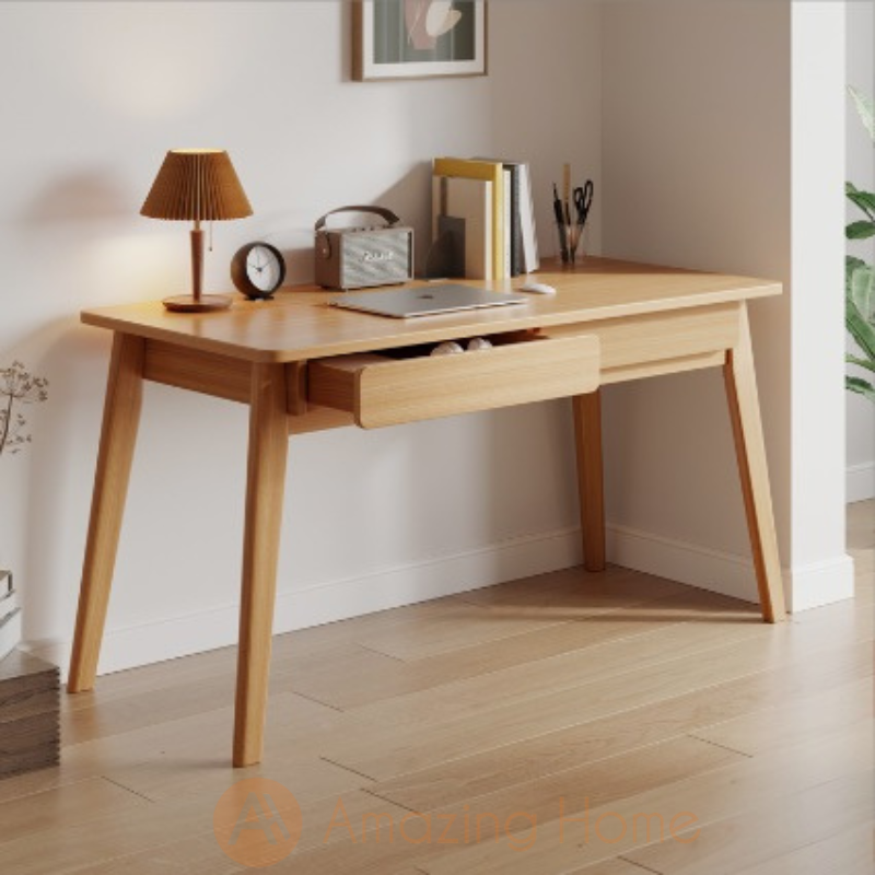 Angus Solid Wood Writing Desk Study Table With Drawer Large