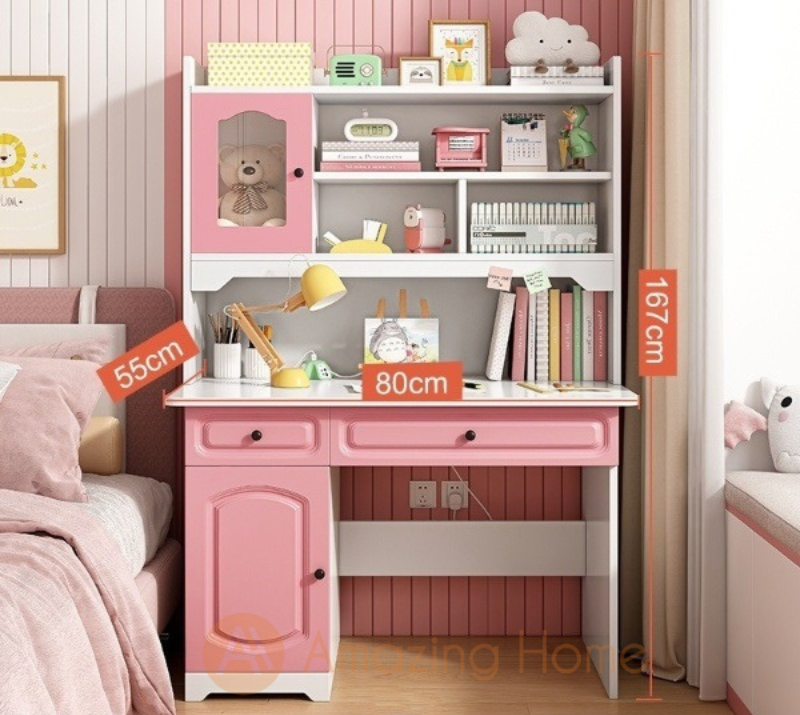 Cleo Pink Children Study Table With Glass Door Small