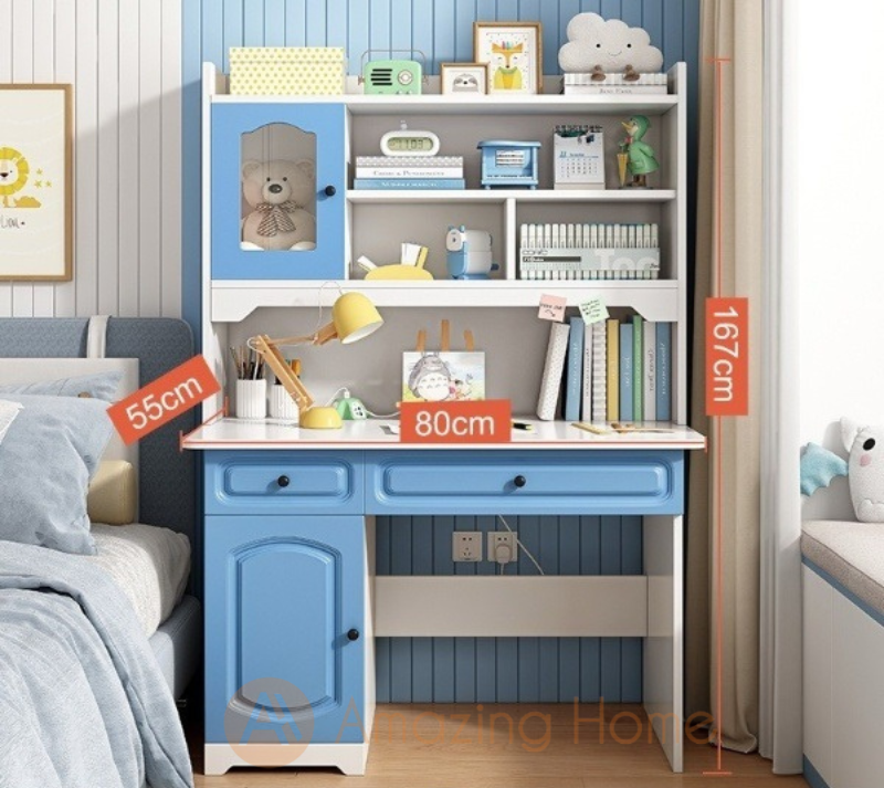 Cleo Blue Children Study Table With Glass Door Small