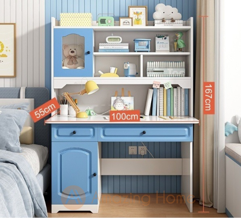 Cleo Blue Children Study Table With Glass Door Medium
