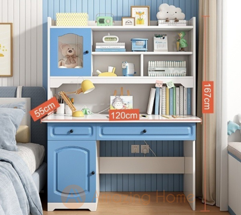 Cleo Blue Children Study Table With Glass Door Large
