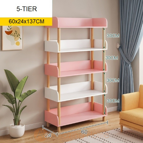 Victoria 5 Tier Pink/White Bookshelf Bookcase