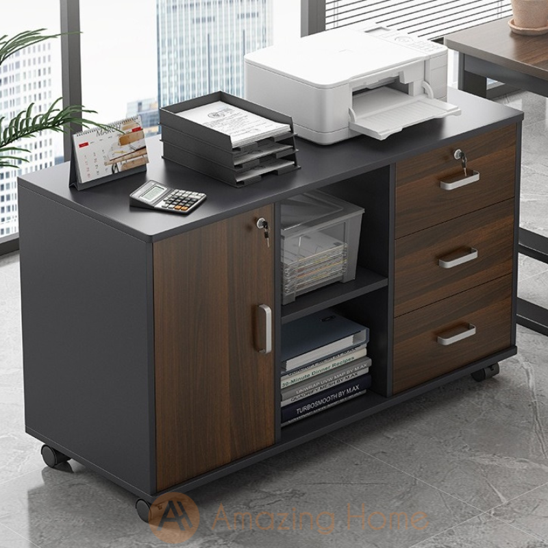 Frans 1 Door 3 Drawer File Cabinet With Locking Wheels Dark Oak