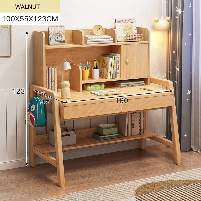 Lennon Walnut Kids Study Table With Cabinet Shelf Drawer Medium