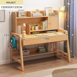 Lennon Walnut Kids Study Table With Cabinet Shelf Drawer Large