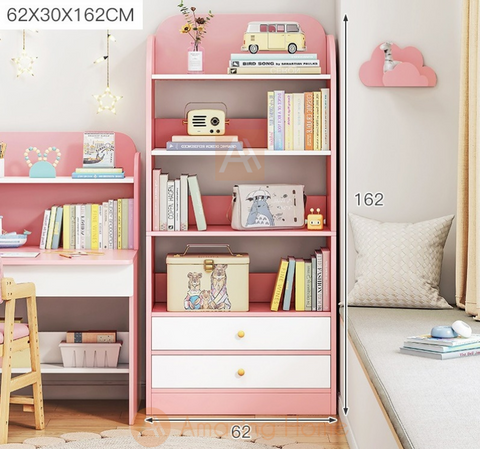 Avery Pink Kids Bookshelf Bookcase Shelf Drawer Storage