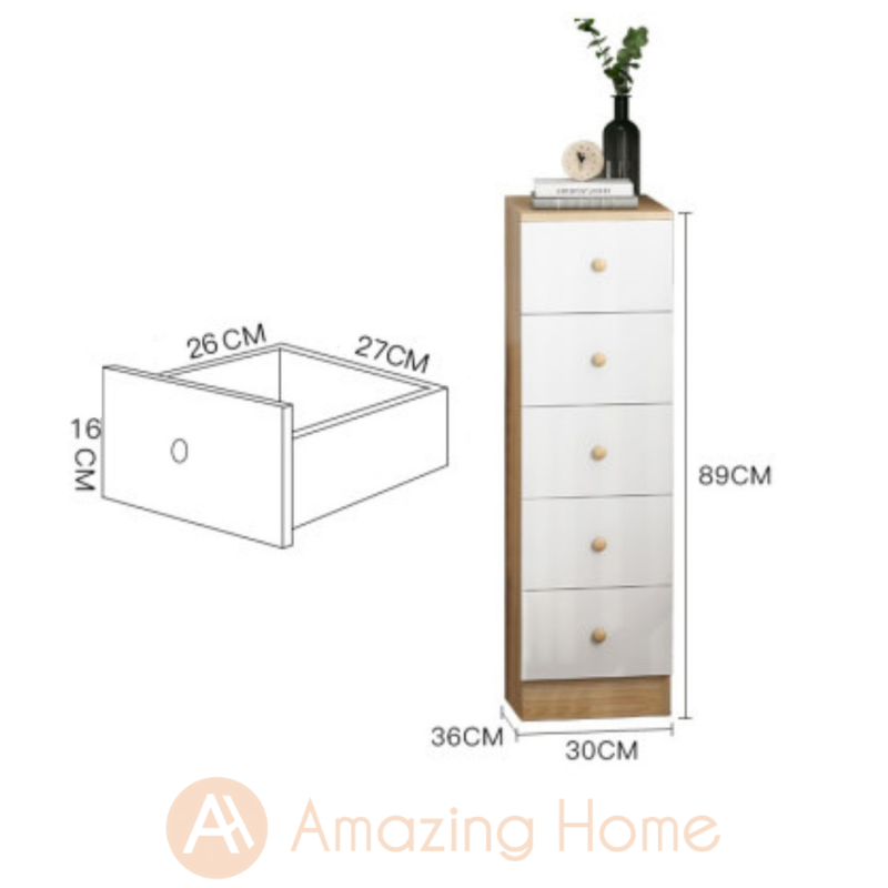Bianca Chest of 5 Drawer Multifunctional Storage