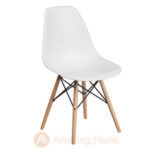 Albin Armless Chair White With Wooden Legs