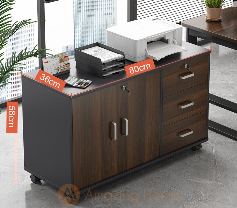 Frans 2 Door 3 Drawer File Cabinet With Locking Wheels Dark Oak