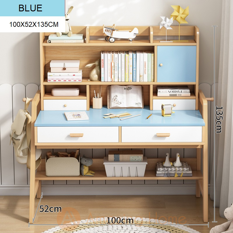 Lennon Blue Children Study Table With Cabinet Drawer Shelf Medium