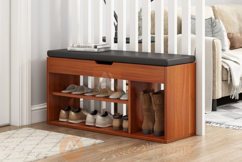 Sakura Brown Shoe Rack Storage Bench With Seat Cushion