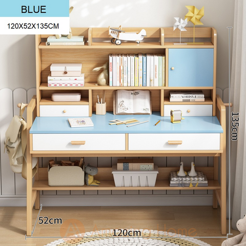 Lennon Blue Children Study Table With Cabinet Drawer Shelf Large