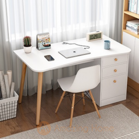 Vidal Curve Edge Study Table With Drawer Cabinet Medium