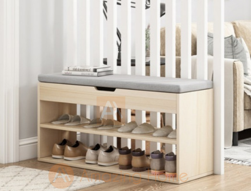 Sakura Beige Shoe Rack Medium Storage Bench With Seat Cushion