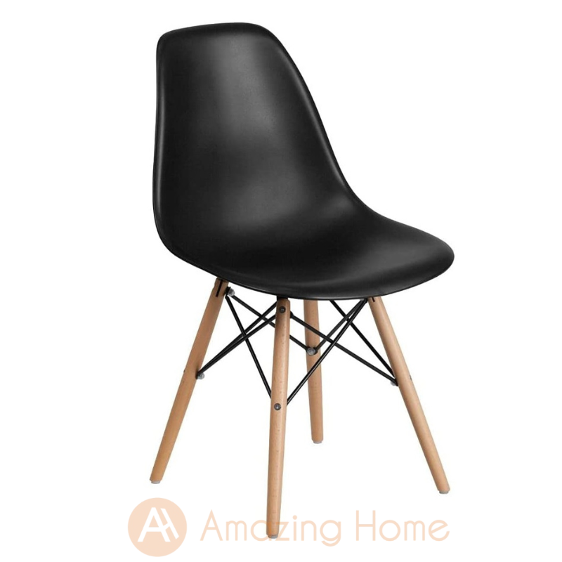 Albin Armless Chair Black With Wooden Legs
