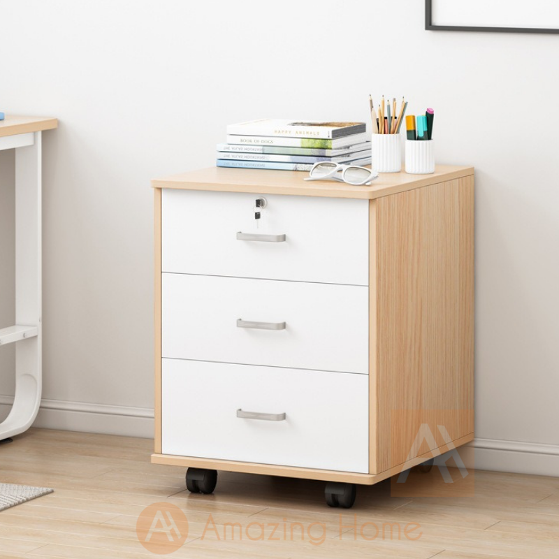 Frans 3 Drawer Mobile Pedestal With Locking Wheels Light Walnut