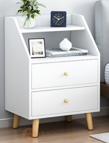 Arkin White 2 Drawer & Shelf Bedside Table Bedside Cabinet With Legs