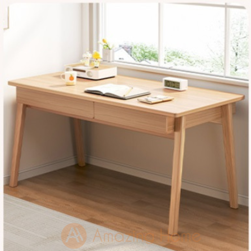 Angus Solid Wood Study Table Writing Desk With 2 Drawer Large
