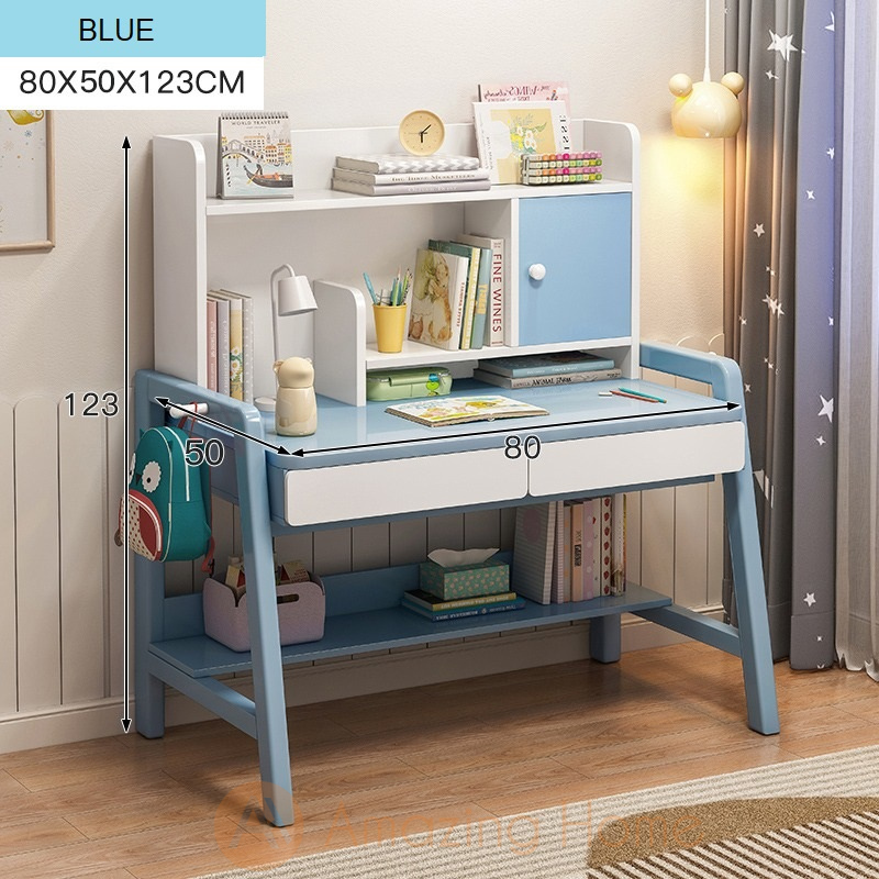 Lennon Blue Kids Study Table With Cabinet Shelf Drawer Small