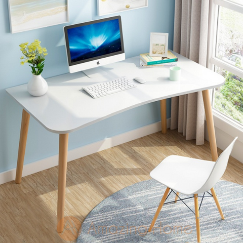 (Year End Clearance) Andorra White Curve Edge Study Table 100 cm