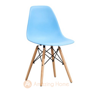 Albin Armless Chair Blue With Wooden Legs