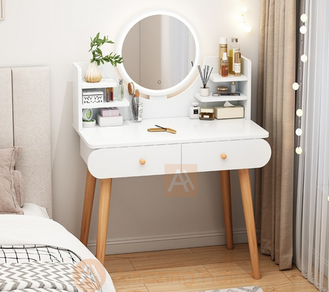 Dora 2 Drawer White Dressing Table With LED Mirror