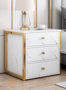 Henric 3 Drawer White Bedside Table Bedside Cabinet Metal Frame