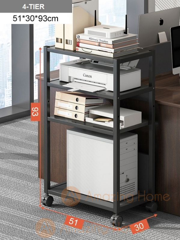Oasis 4 Tier Movable Office Shelf Rack Storage Stand With Wheels
