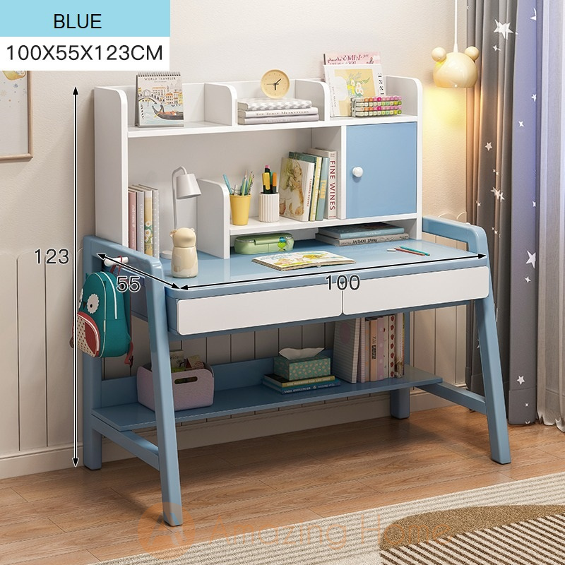 Lennon Blue Kids Study Table With Cabinet Shelf Drawer Medium