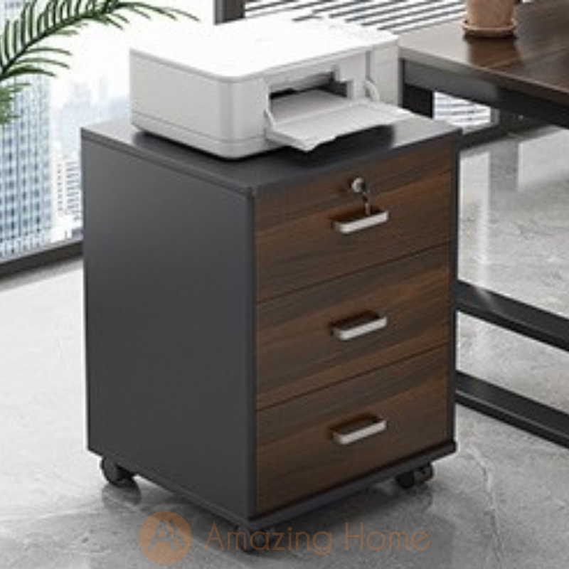 Frans 3 Drawer Mobile Pedestal With Locking Wheels Dark Oak