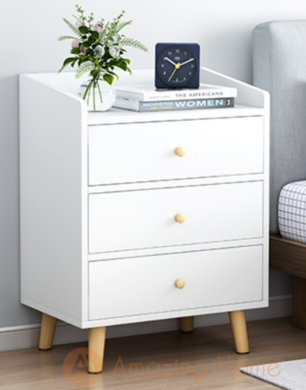 Elmo White 3 Drawer Bedside Table Bedside Cabinet With Legs