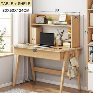 Angus Solid Wood A Shape Leg Study Table Desk With Bookshelf Small