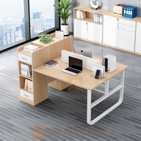 Frans 2 Person Home Office Table Writing Desk Workstation With Shelf Drawer