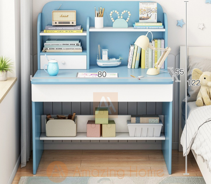 Avery Kids Blue Study Table Study Desk With Drawer Shelf Small