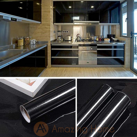 Amazing Home Self Adhesive Black Metallic Kitchen Cabinet Sticker Furniture Countertop Wallpaper