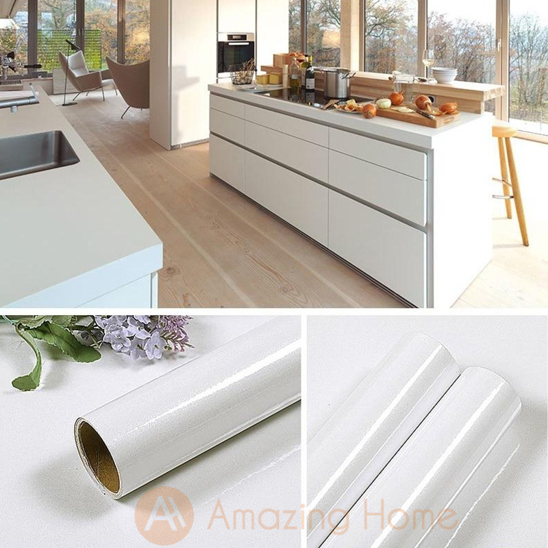 Amazing Home Self Adhesive White Metallic Kitchen Cabinet Sticker Furniture Countertop Wallpaper
