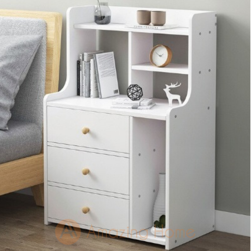 Blanca Bedside Table Bedside Cabinet With Storage Shelf & 3 Drawer
